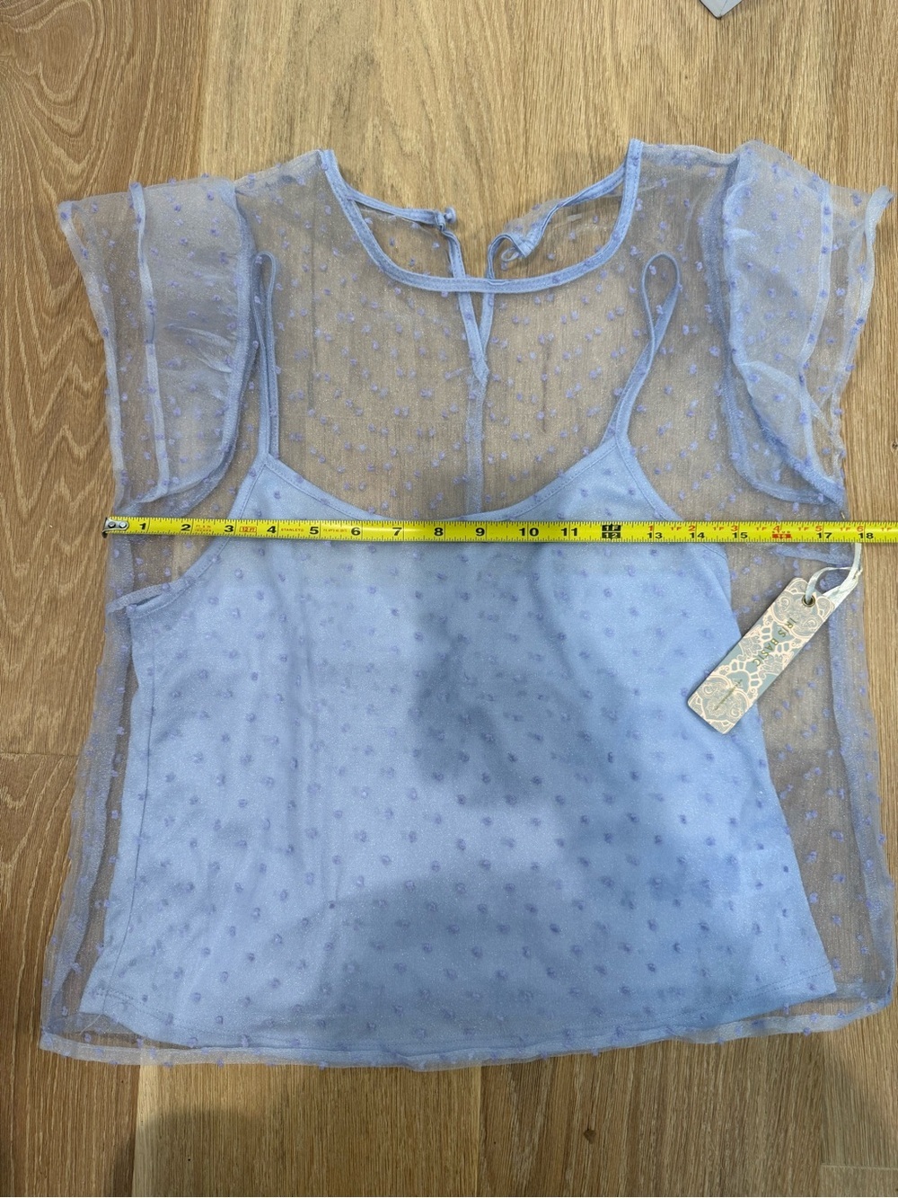 NWT IRIS Lavender Swiss Dot Sheer Mesh Flutter Sleeve Top – Size Small - Picture 7 of 10